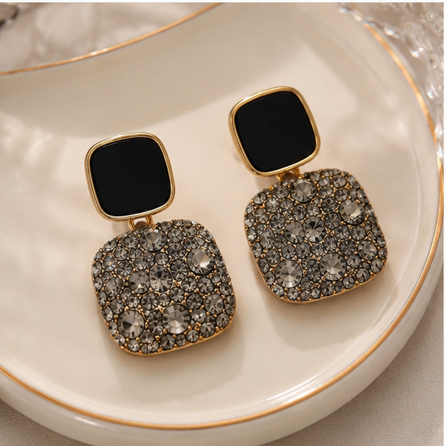 Noir Crystal Drop Earrings