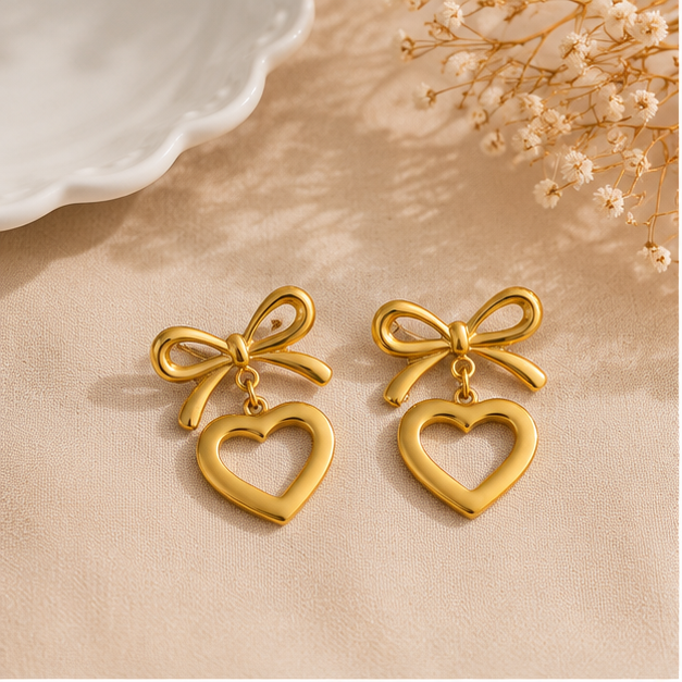 Bow & Heart Elegance Drop Earrings
