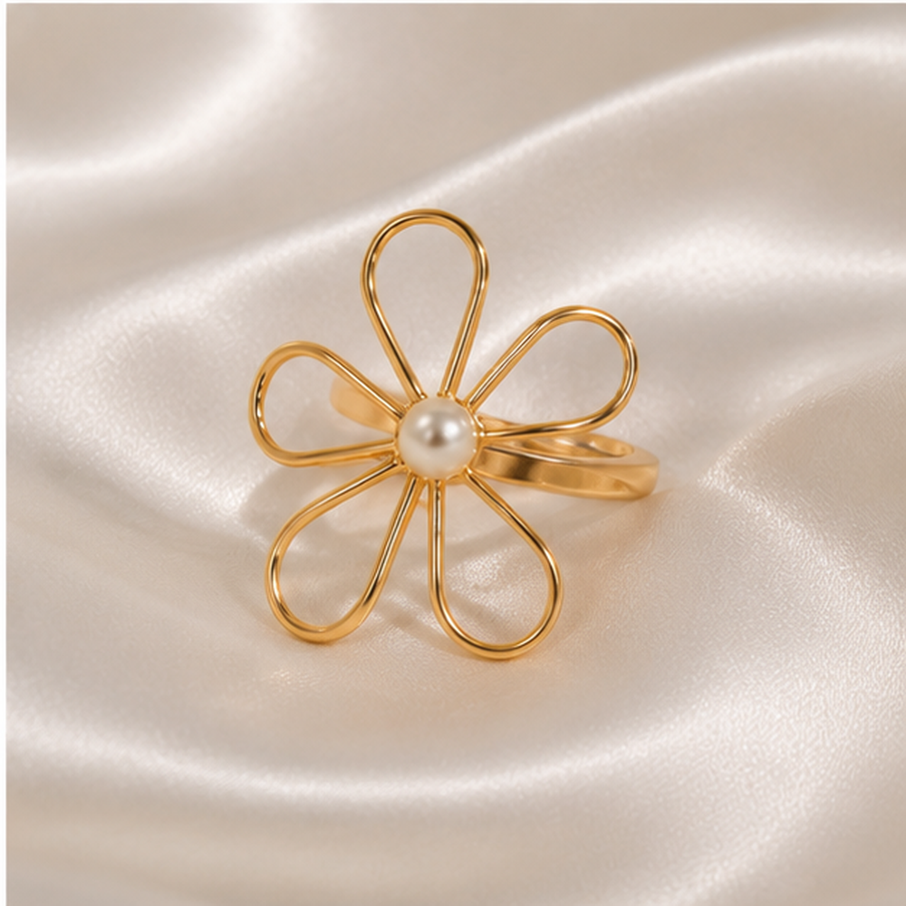 Flower Pearl Adjustable Ring