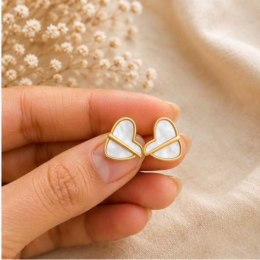 Ivory Split Heart Stud Earrings (White)