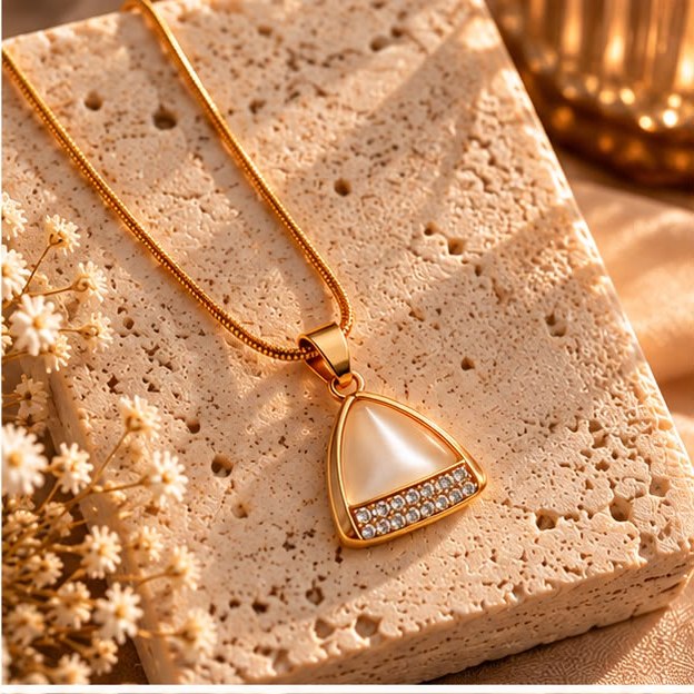 Pearl Crystal Triangle Necklace