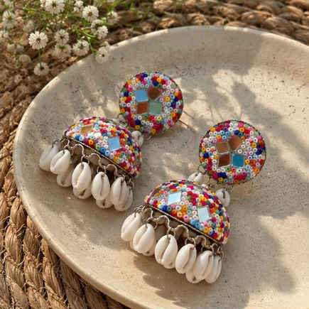 Rangoli Shell Jhumkas