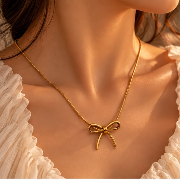 Golden Bow Charm Necklace