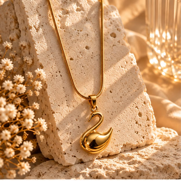 Golden Swan Charm Necklace