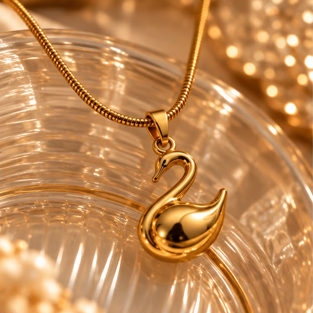Golden Swan Charm Necklace