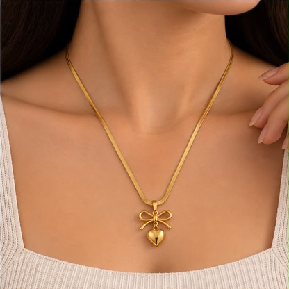 Amora Bow Heart Necklace
