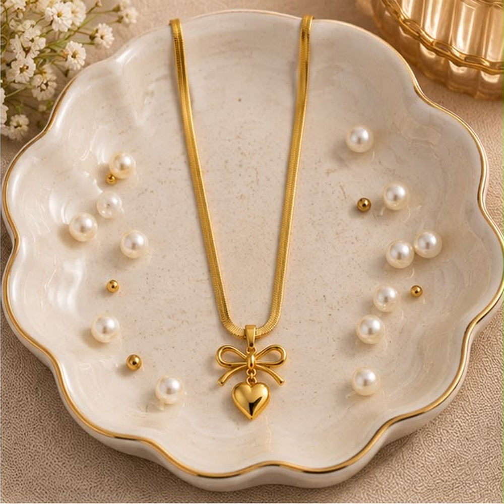Amora Bow Heart Necklace