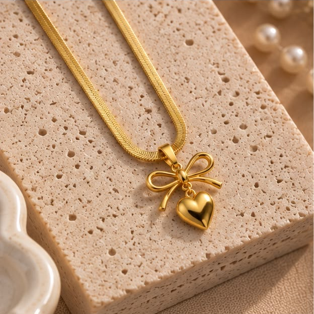 Amora Bow Heart Necklace