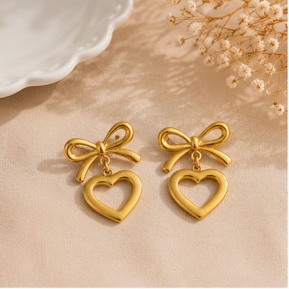 Bow & Heart Elegance Drop Earrings