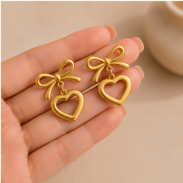 Bow & Heart Elegance Drop Earrings