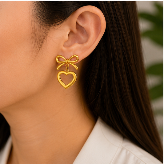 Bow & Heart Elegance Drop Earrings