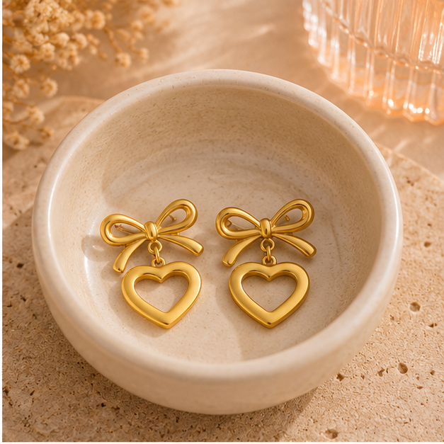 Bow & Heart Elegance Drop Earrings