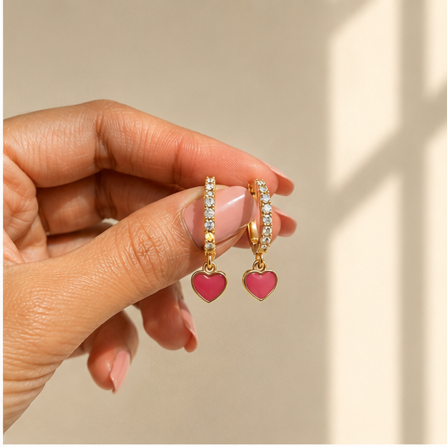 Enamel Pink Heart Dangling Charm