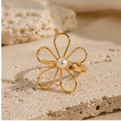 Flower Pearl Adjustable Ring