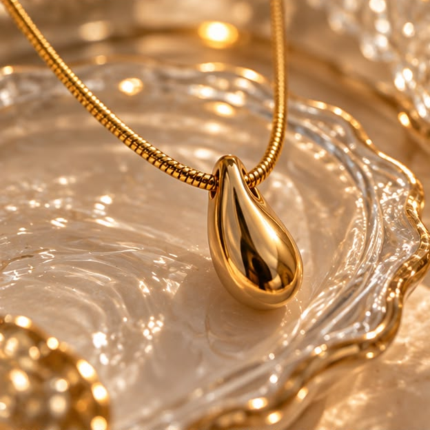 Golden Teardrop Pendant Necklace