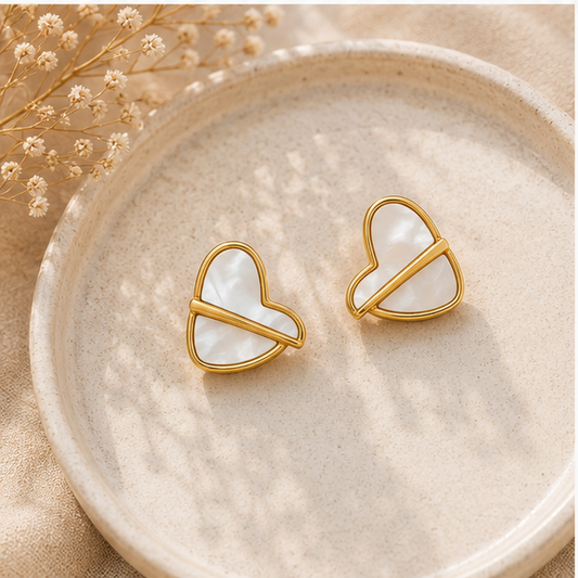 Ivory Split Heart Stud Earrings (White)