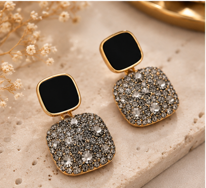 Noir Crystal Drop Earrings