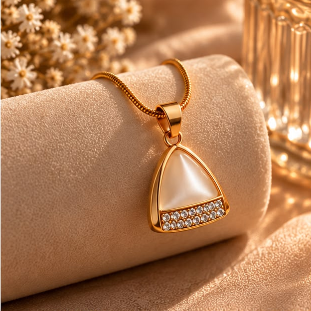 Pearl Crystal Triangle Necklace