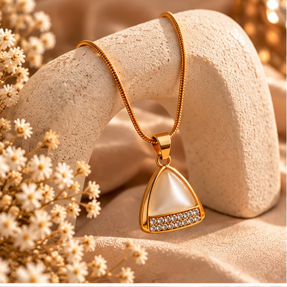 Pearl Crystal Triangle Necklace