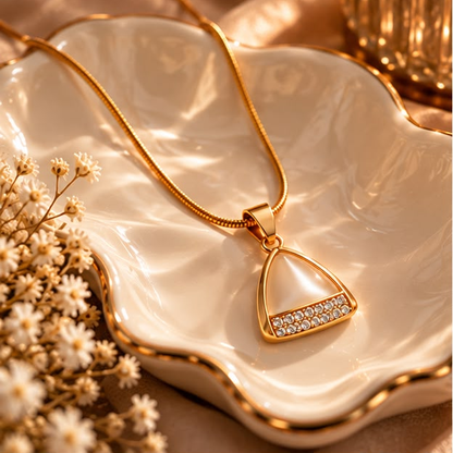Pearl Crystal Triangle Necklace