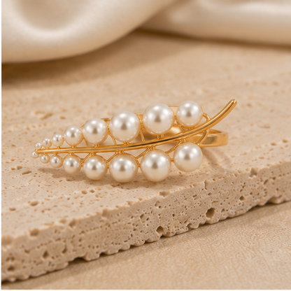 Pearl Long Leaf Adjustable Ring