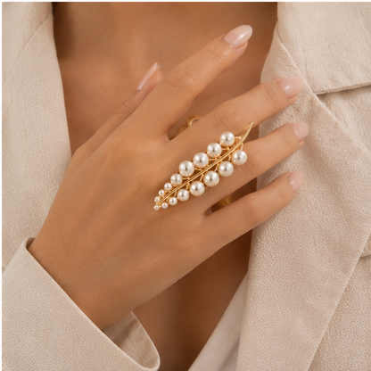 Pearl Long Leaf Adjustable Ring