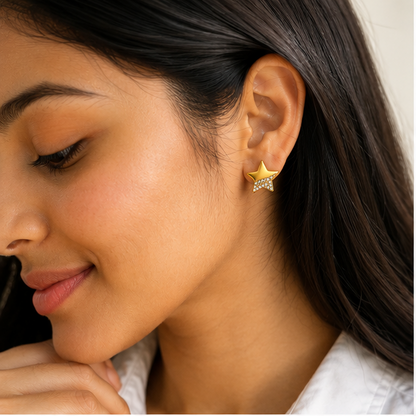 Starlight Pavé Half-Star Stud Earrings
