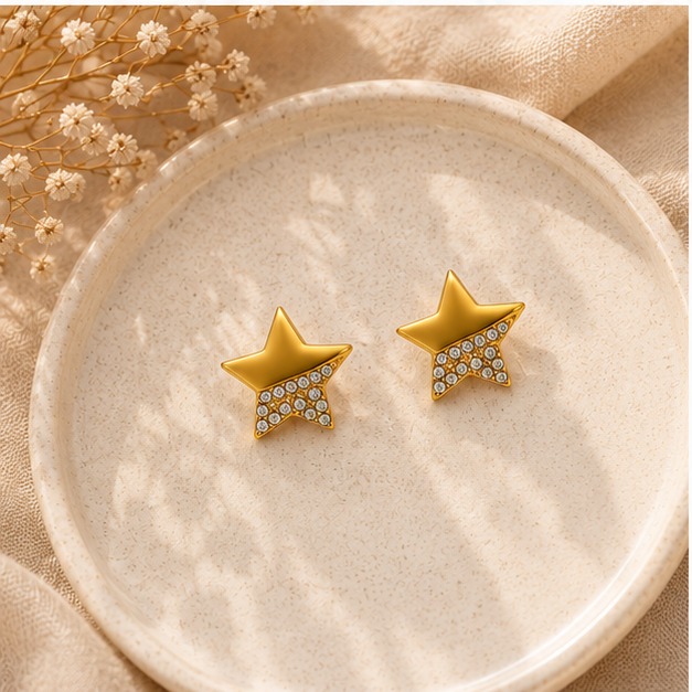 Starlight Pavé Half-Star Stud Earrings
