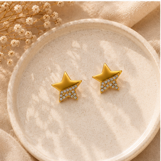 Starlight Pavé Half-Star Stud Earrings