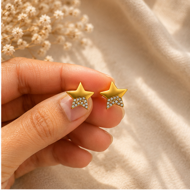 Starlight Pavé Half-Star Stud Earrings