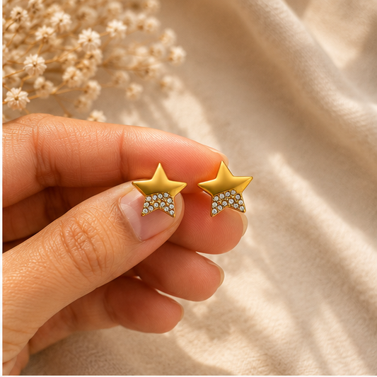 Starlight Pavé Half-Star Stud Earrings