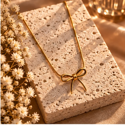 Golden Bow Charm Necklace
