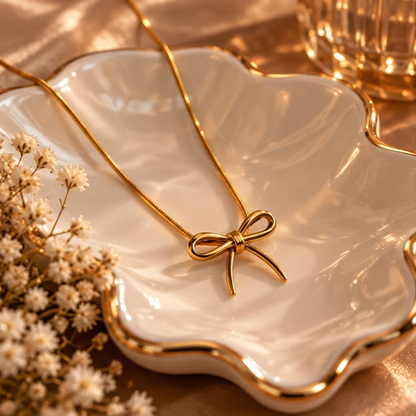 Golden Bow Charm Necklace