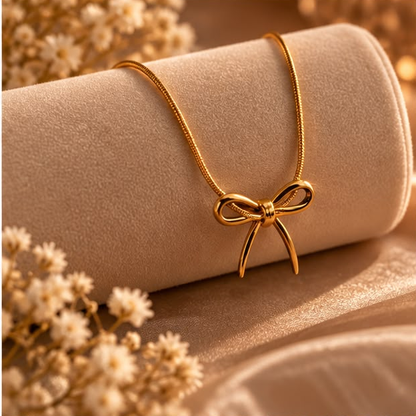 Golden Bow Charm Necklace