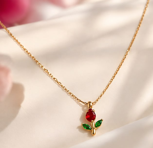 Red Tulip Bloom Necklace