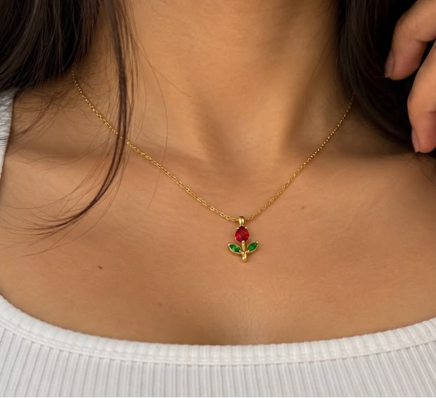 Red Tulip Bloom Necklace