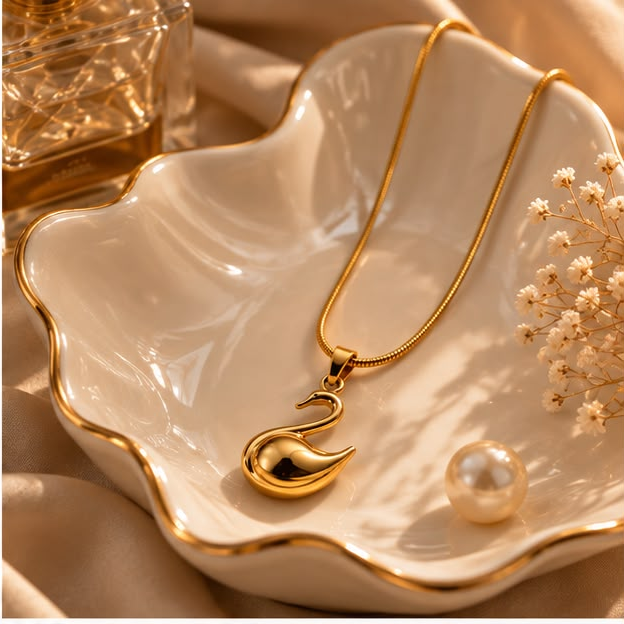 Golden Swan Charm Necklace
